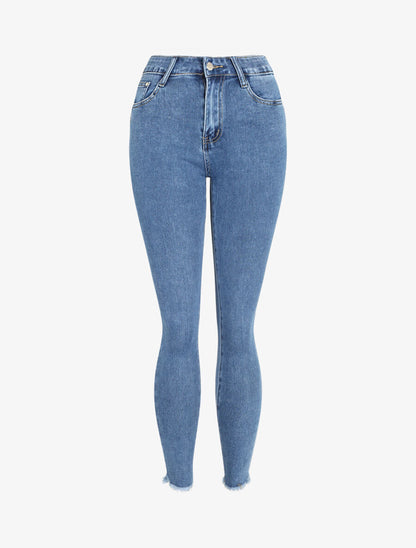 Jean skinny push up à bords coupe franche - Bleu - 3