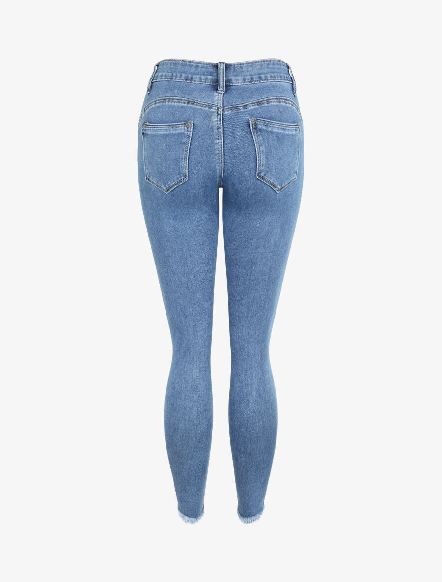 Jean skinny push up à bords coupe franche - Bleu - 2