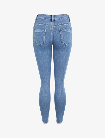 Jean skinny push up à bords coupe franche - Bleu - 2