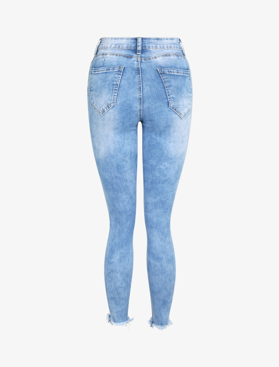 Jean push up délavé à bords coupe franche - Bleu - 2