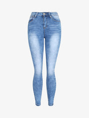 Jean slim push up délavé - Bleu denim - 1