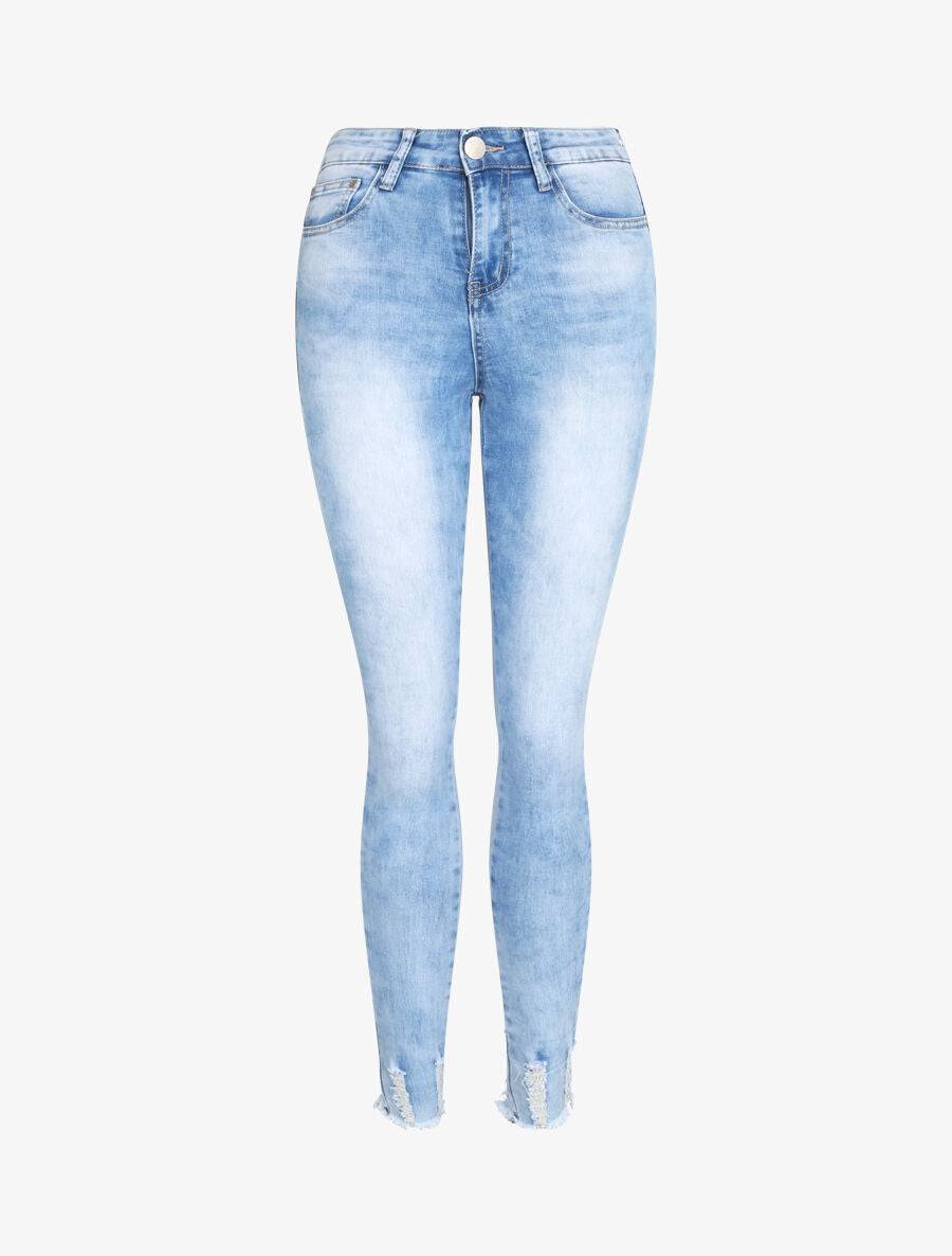 Jean push up ultra skinny à bords griffés - Bleu clair - 3