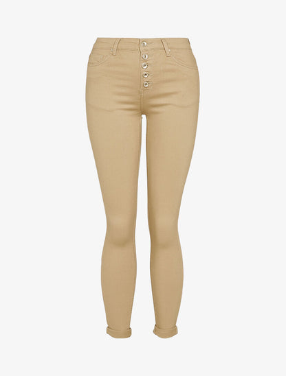 Jean slim à boutonnière - Beige - 1