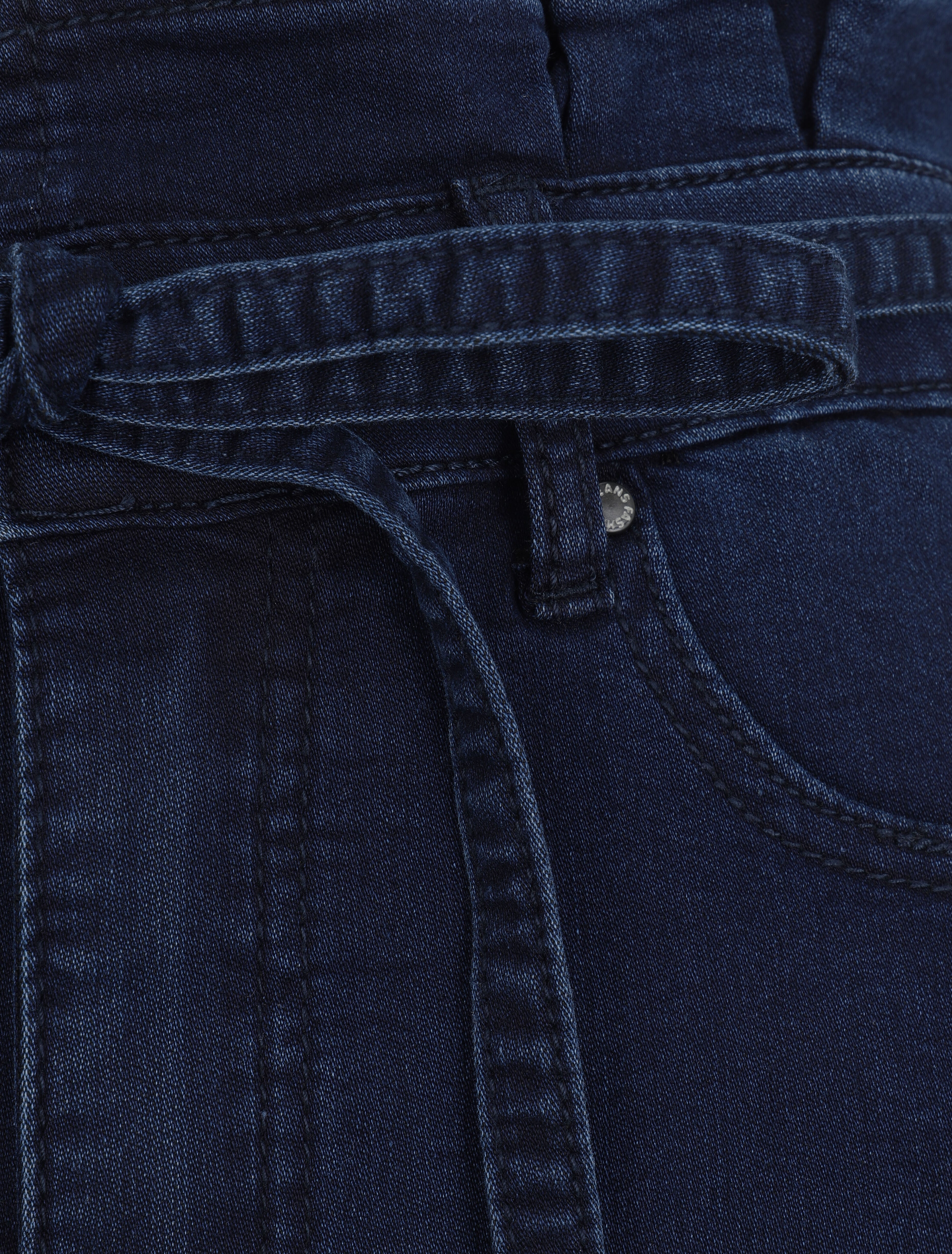 Jupe en jean à taille haute volantée - Marine - 3