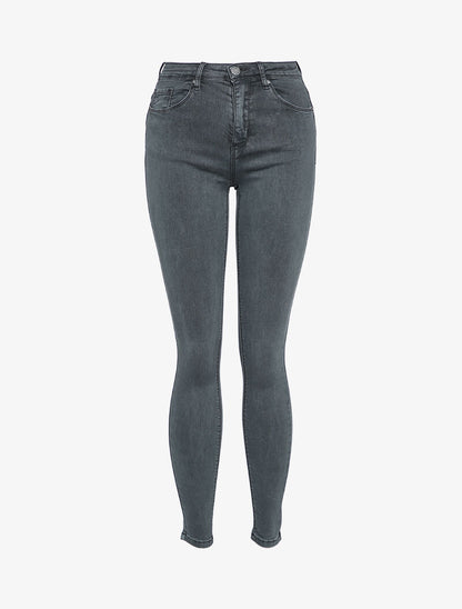 Jean skinny taille haute - Gris - 1