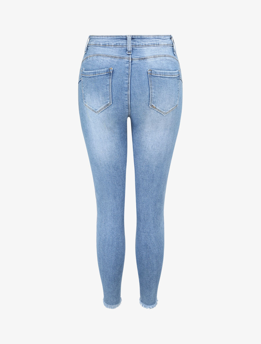Jean push up coupe skinny à éraflures - Bleu denim - 2
