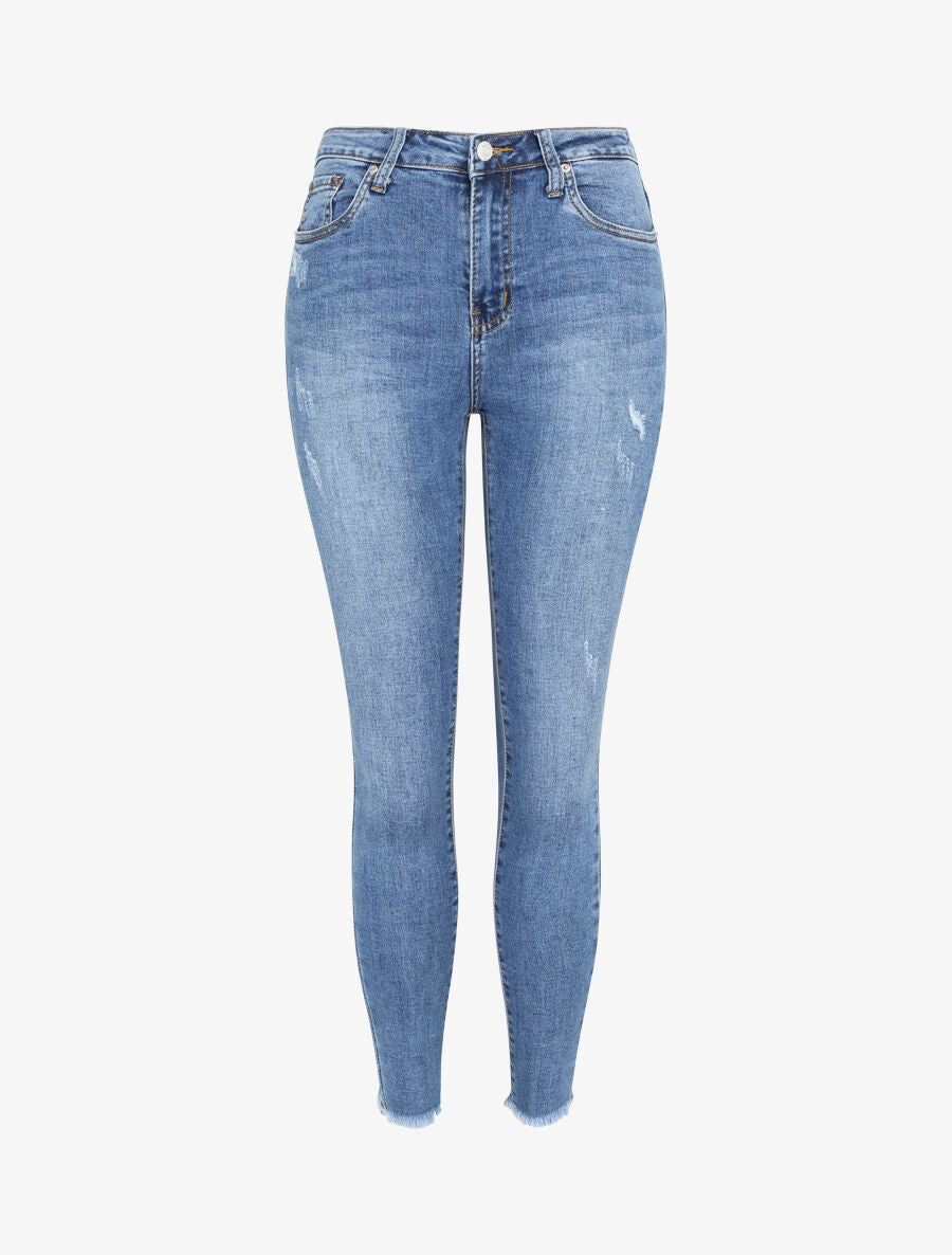 Jean skinny à éraflures et bords effilochés - Denim brut - 4
