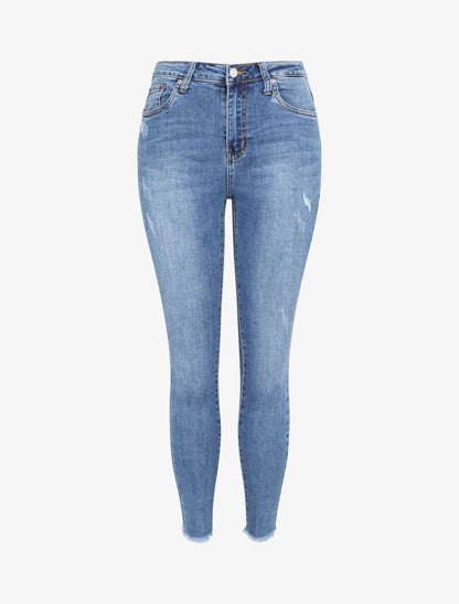 Jean skinny à éraflures et bords effilochés - Denim brut - 4