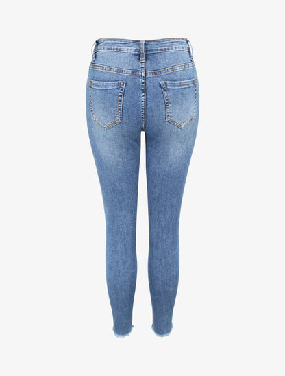 Jean skinny à éraflures et bords effilochés - Denim brut - 2