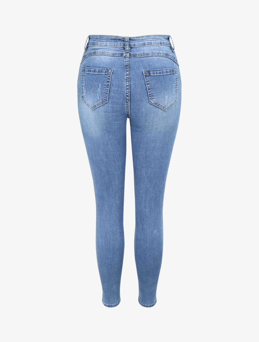 Jean push up skinny à déchirures et légérement délavé - Bleu denim - 2