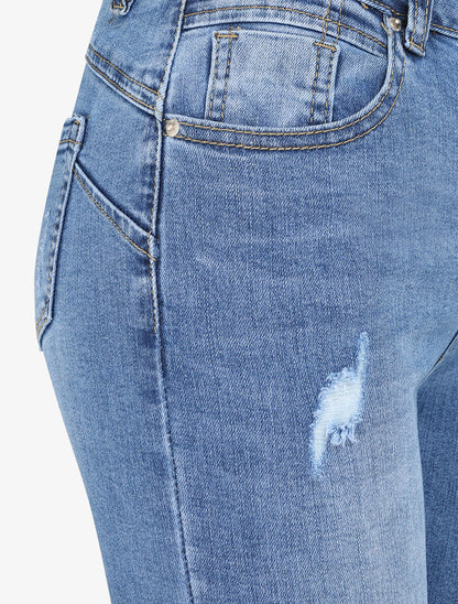 Jean push up skinny à déchirures et légérement délavé - Bleu denim - 3