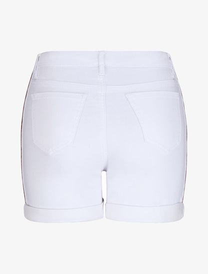 Short à revers et bandes strassées - Blanc - 2