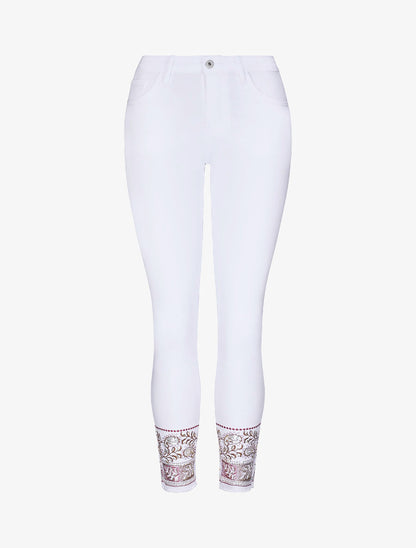 Jean slim push-up taille haute broderie cachemire - Blanc - 1
