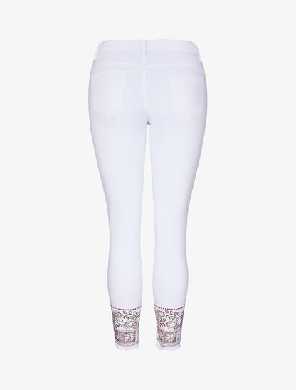 Jean slim push-up taille haute broderie cachemire - Blanc - 2