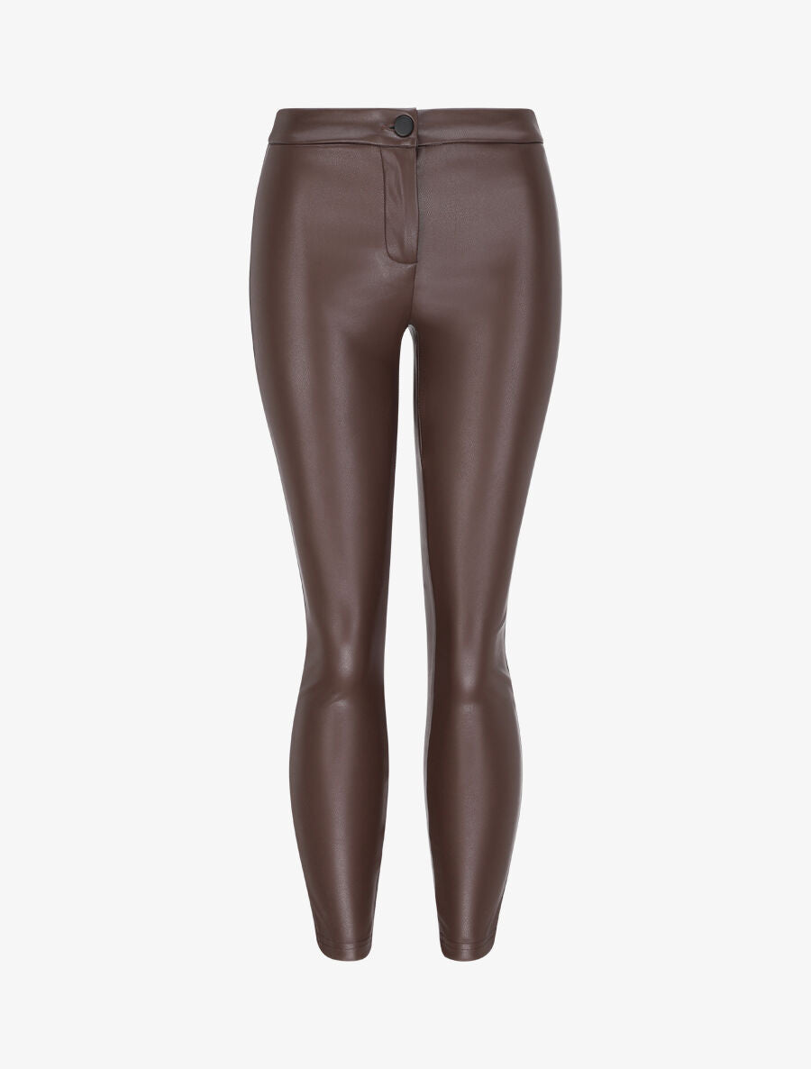 Pantalon slim en simili - Marron - 1