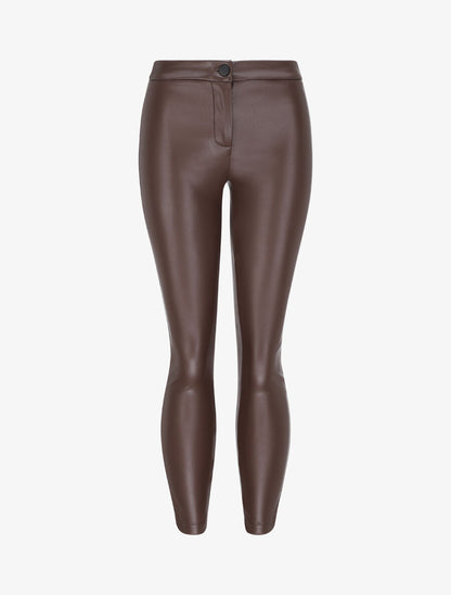 Pantalon slim en simili - Marron - 1