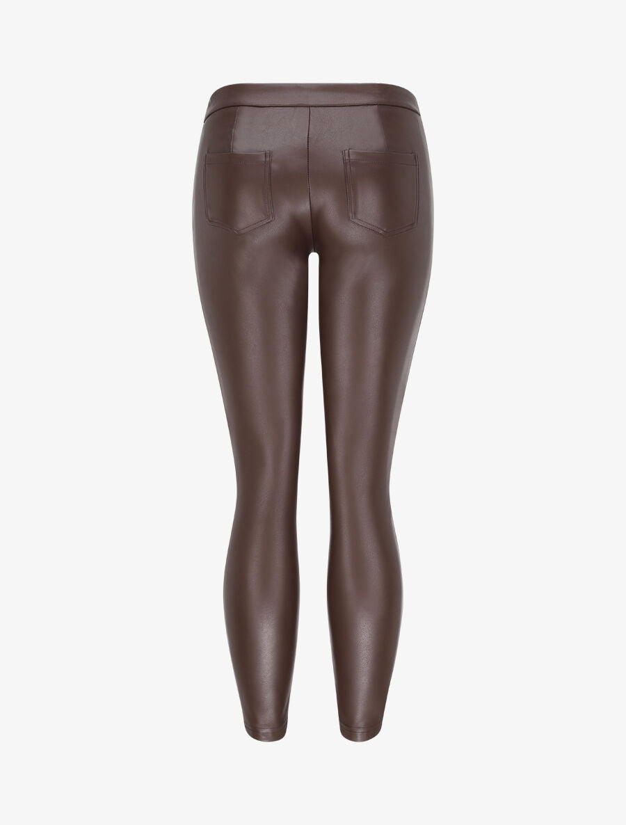 Pantalon slim en simili - Marron - 2