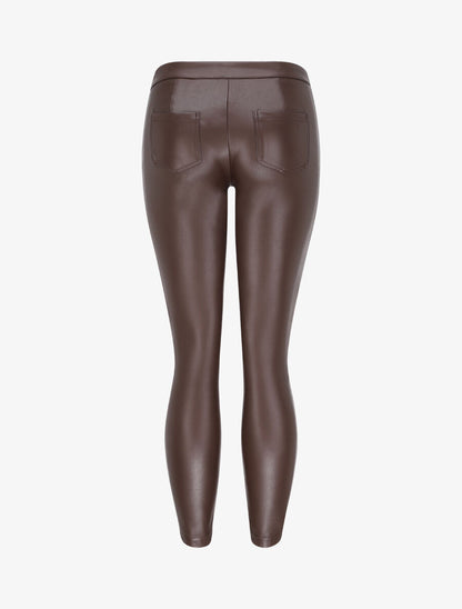Pantalon slim en simili - Marron - 2