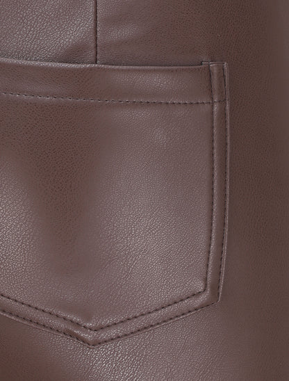Pantalon slim en simili - Marron - 3