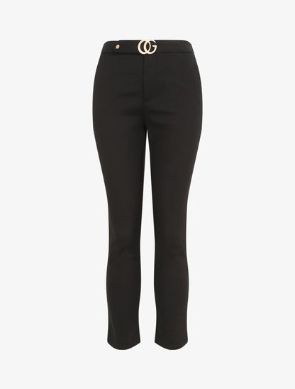 Pantalon droit à boucle stylisée - Noir - 1