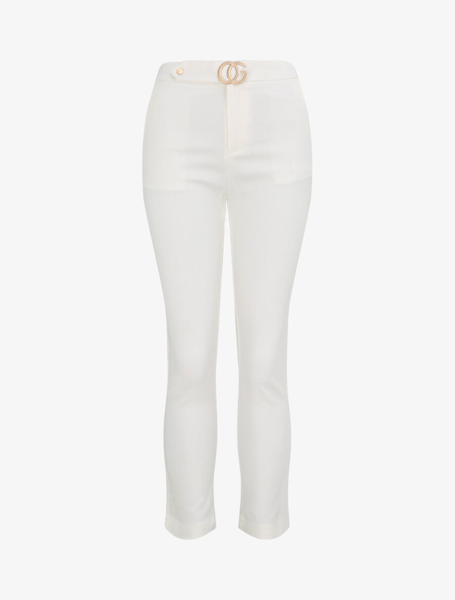 Pantalon droit à boucle stylisée - Blanc - 4