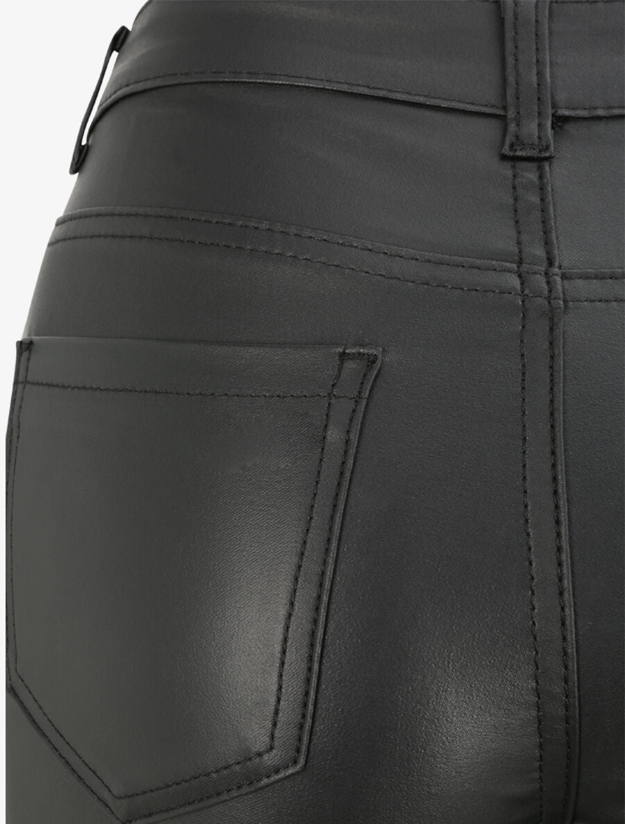 Pantalon en simili à bord avant fendu - Noir - 3