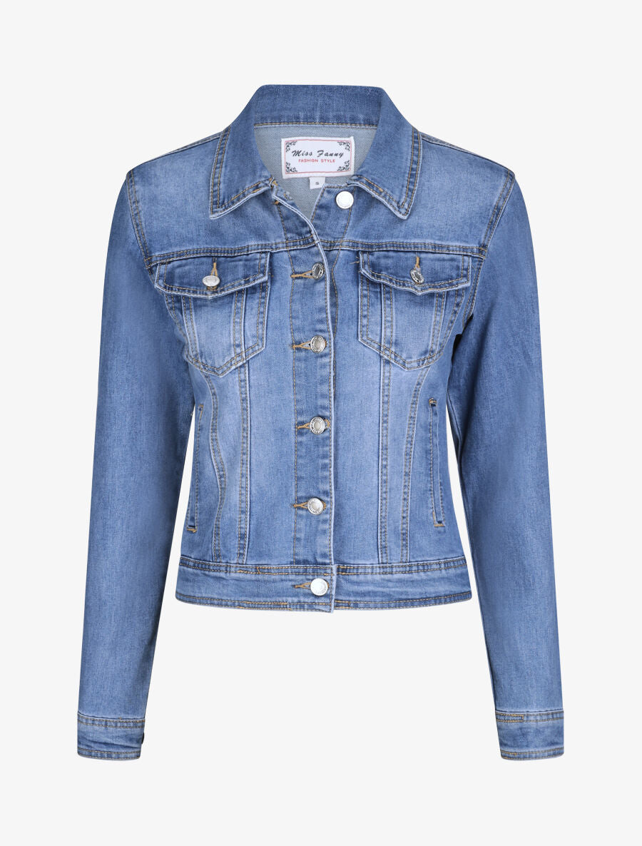 Gerade geschnittene, ausgewaschene Jeansjacke - Hellblau