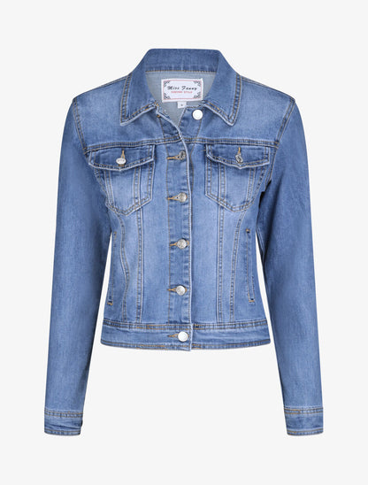 Gerade geschnittene, ausgewaschene Jeansjacke - Hellblau