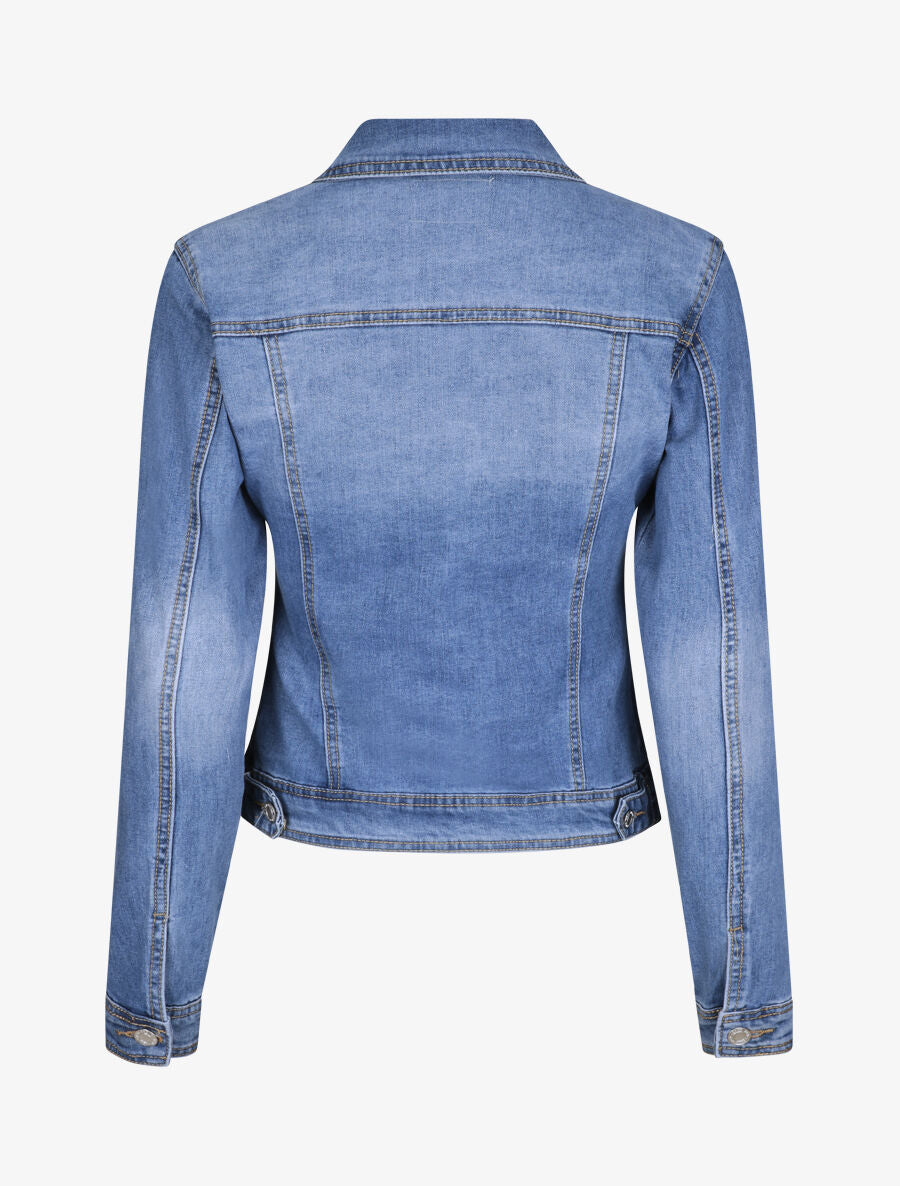 Gerade geschnittene, ausgewaschene Jeansjacke - Hellblau