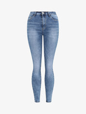 Jean skinny à taille haute délavé - Bleu clair - 1