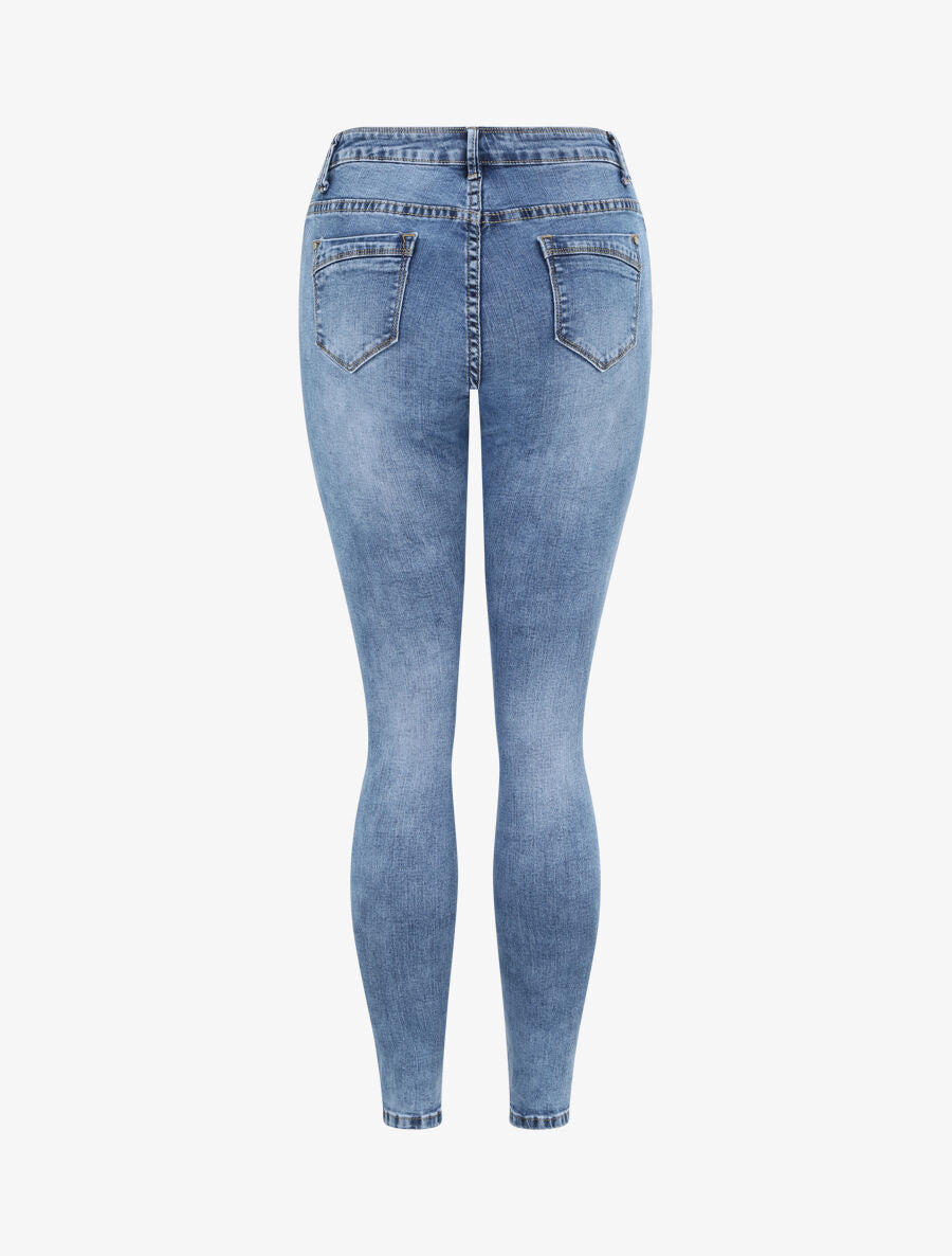 Jean skinny à taille haute délavé - Bleu clair - 2