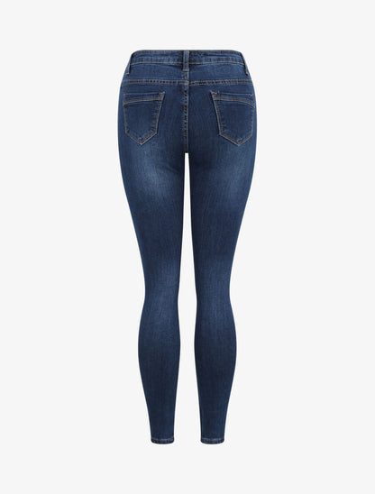 Jean skinny à taille haute et délavé - Bleu denim - 2
