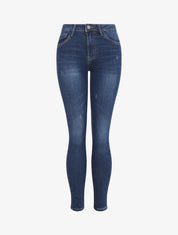 Jean skinny délavé à taille haute - Bleu - 1