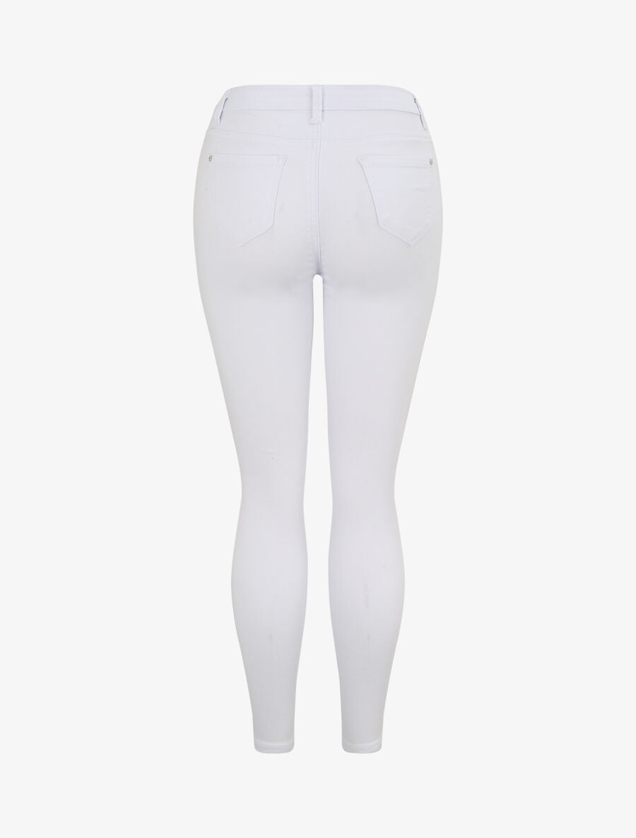 Jean skinny uni à taille haute - Blanc - 2