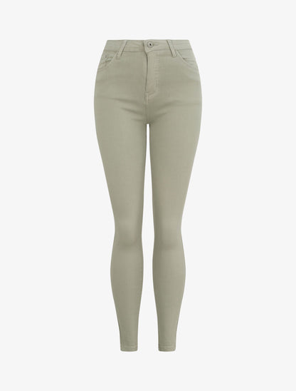 Jean skinny uni à taille haute - Vert olive - 3