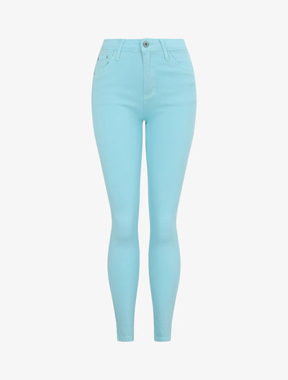 Jean skinny uni à taille haute - Bleu ciel - 3