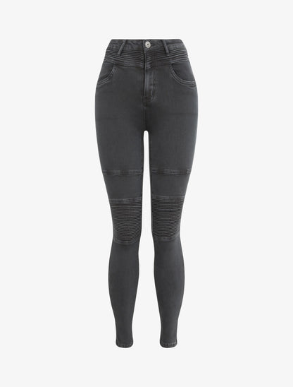 Jean biker skinny à taille haute - Gris foncé - 4