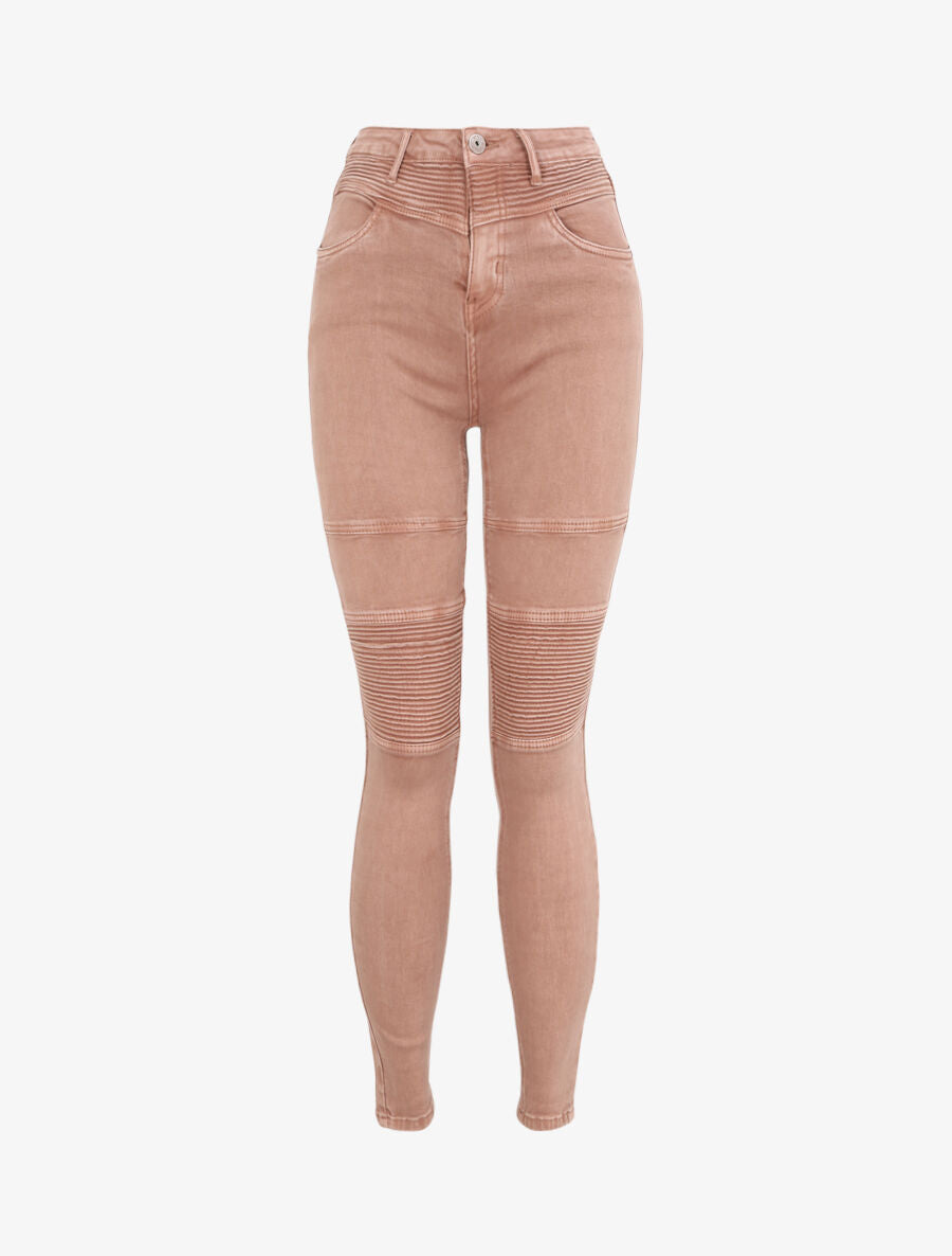 Jean biker skinny à taille haute - Vieux rose - 1