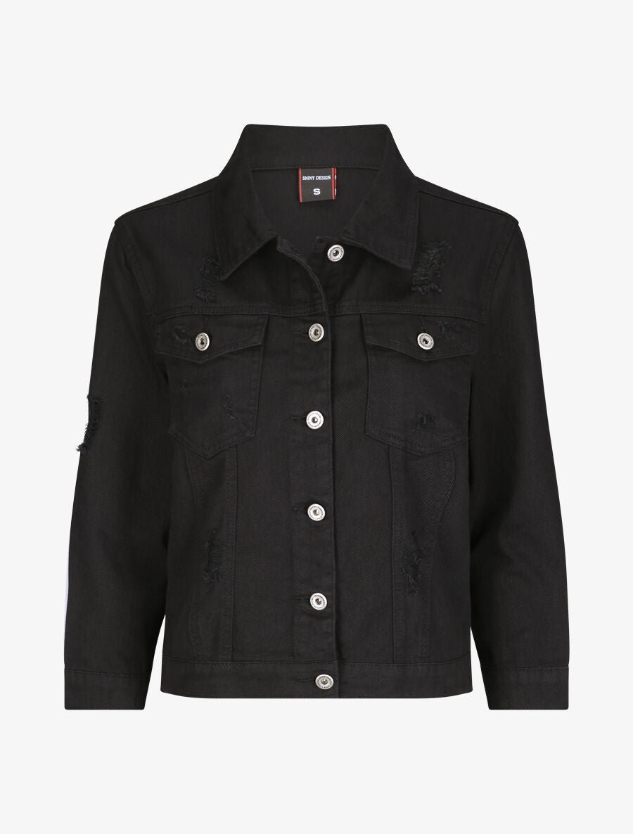 Veste oversize en jean unie déchiré - Noir - 4