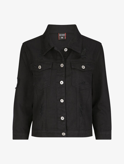 Veste oversize en jean unie déchiré - Noir - 4