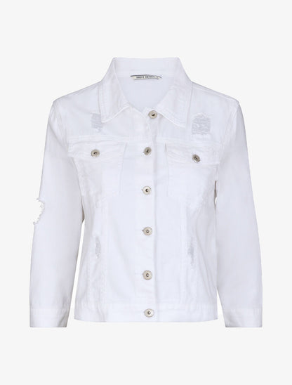 Veste oversize en jean unie déchiré - Blanc - 4