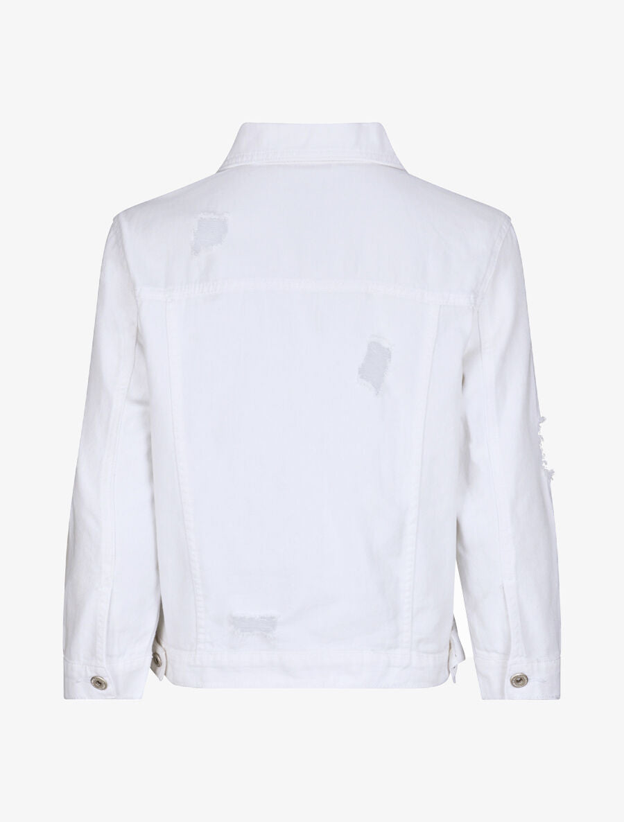 Veste oversize en jean unie déchiré - Blanc - 2