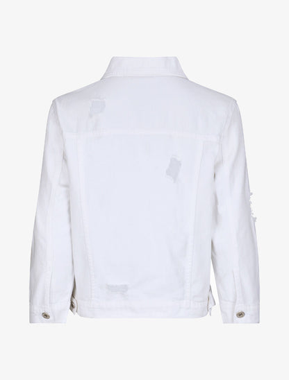 Veste oversize en jean unie déchiré - Blanc - 2