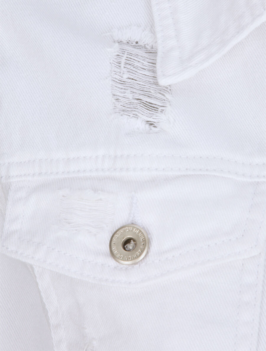 Veste oversize en jean unie déchiré - Blanc - 3