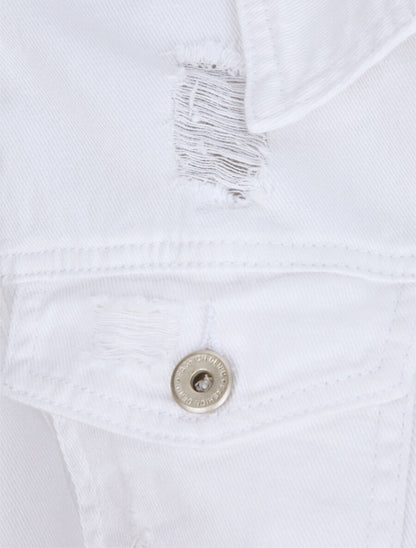 Veste oversize en jean unie déchiré - Blanc - 3