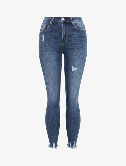 Jean skinny déchiré à taille haute - Bleu - 1
