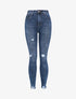 Jean skinny taille haute déchiré à bords effilochés - Bleu denim - 1