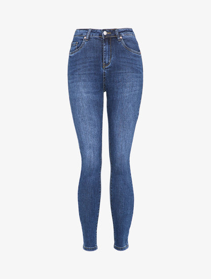 Jean skinny légèrement délavé à taille haute - Bleu - 3