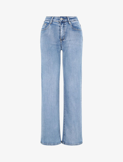 Jean large droit taille haute - Bleu denim - 1