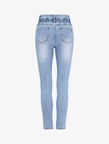 Jean slim à taille empire élastiquée - Bleu - 2